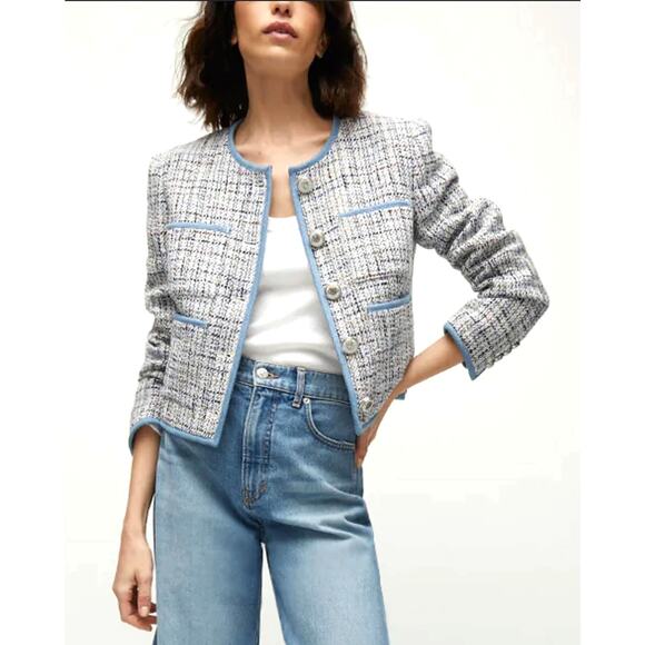 Veronica Beard Darla Tweed Cropped Lady Jacket Blue Trim Multicolor Size 0 - Picture 1 of 11